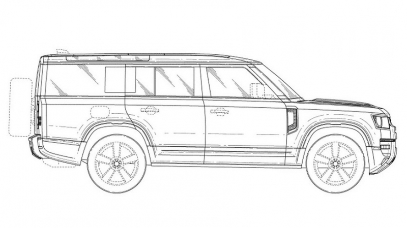 Land Rover Defender 130 показался на патентных изображениях: 8 мест и колёсная база, как у 110